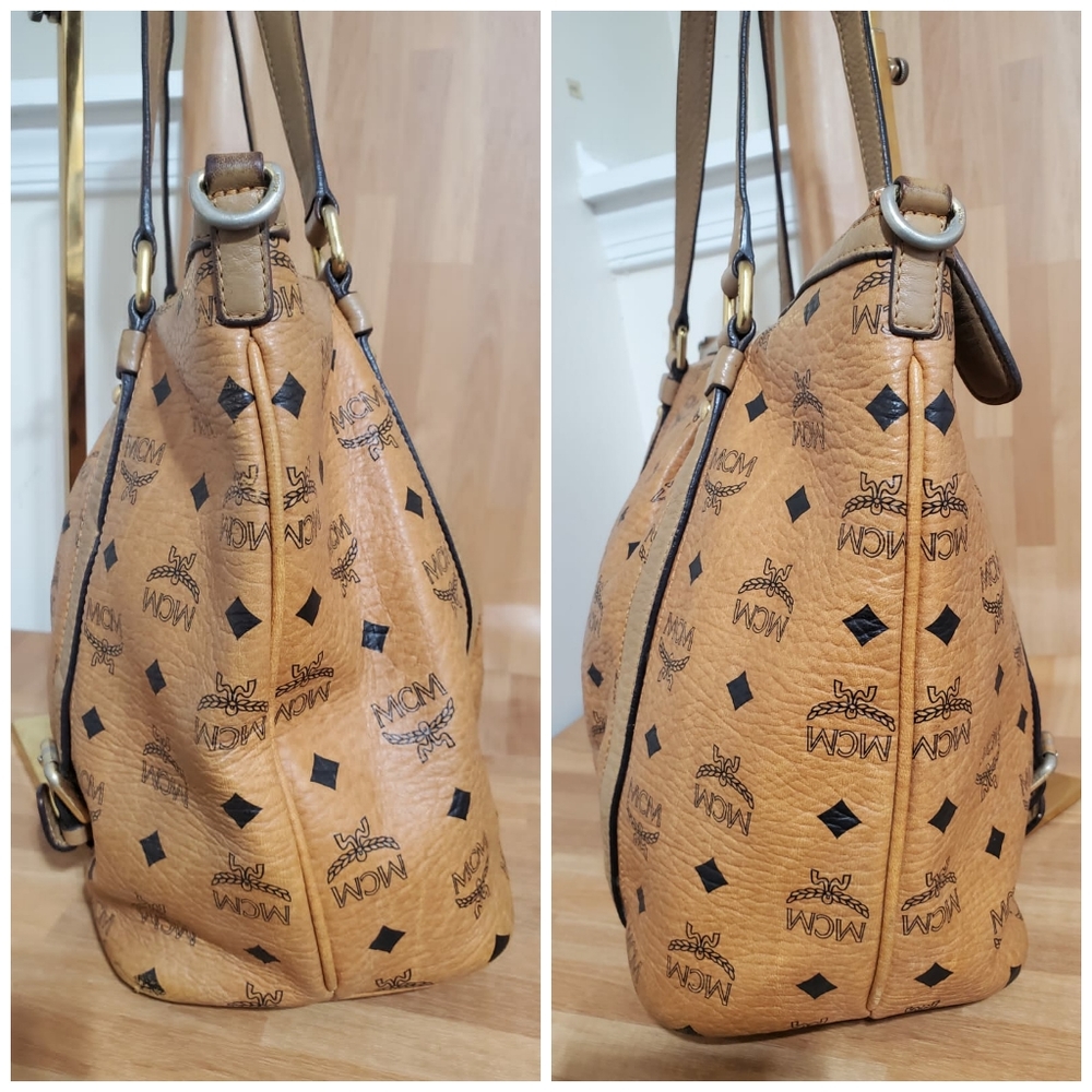 MCM Cognac Visetos Leather Satchel Bag - Picture 5 of 10